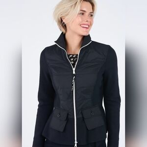 MARC CAIN Flare Jacket Navy Virgin Wool Zip Front Jacket Size 12